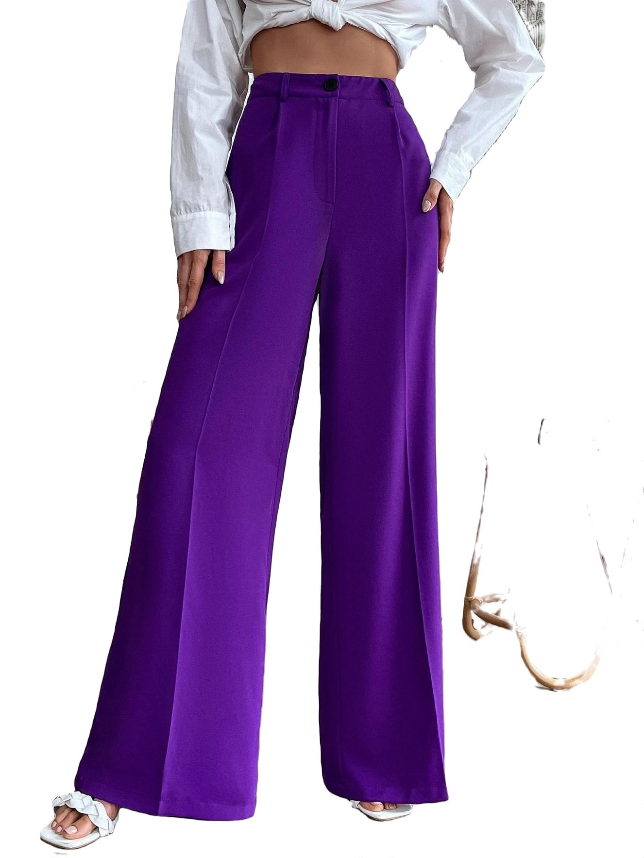 Idra Anthropologie Womens Purple Linen Embellished Wide Leg Pants Size -  Shop Linda's Stuff