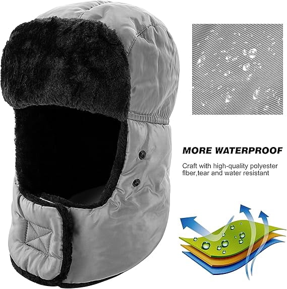Winter Ski Hat with Winter Ear Flap and Ski Windproof Mask Light Grey