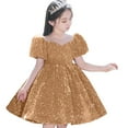 thumbnail image 4 of Girls' Dresses Kids Cute Sequin Glitter Party Carnival Gown Princess Formal Dress Dress For Girls Yellow 7 Years-9 Years, 4 of 5