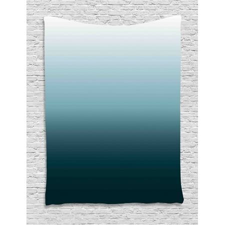Teal Blue Bedroom Decor Ombre Tapestry, Vertical Change Themed Illustration with Teal Shades Darkening Design, Wall Hanging for Bedroom Living Room Dorm Decor, Teal Pale Blue and White, by Ambesonne ()