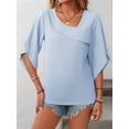 thumbnail image 4 of Dycnvjo Womens 2025 Summer 1/2 Sleeve Tunic Tops Chiffon Work Blouse V-Neck Dressy Casual Shirt Light Blue S, 4 of 7