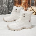 thumbnail image 6 of Lace Up Mid Calf Snow Boots for Women Warm Plush Waterproof Winter Booties Platform Fleece Lined Non Slip Work Shoes White Size 7, 6 of 8