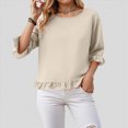 thumbnail image 2 of Towmus Womens Plus Size Tops 3/4 Sleeve Pleated Dressy Blouses Crew Neck Casual Tunic Tops Summer Shirts Smoked, 2 of 8