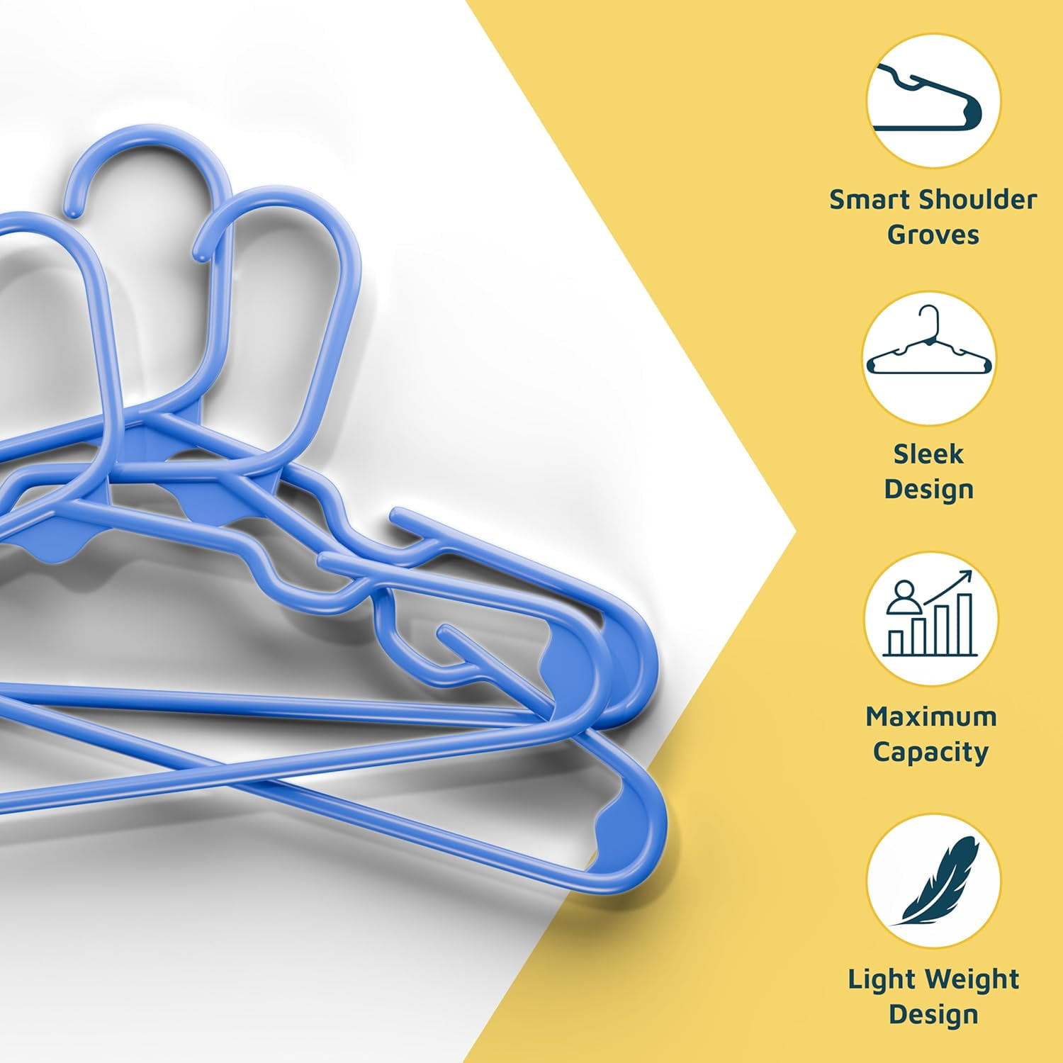 Plastic Kids Clothes Hangers – Children Clothes Hanger with Shoulder Notch, 11.6 Inch Space-Saving Closet Organizer for Baby, Toddler, and Kids Clothing, Hold Up to 5 lbs, Pack of 20, Blue