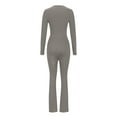 thumbnail image 7 of Square Neck Long Sleeve Slim Fit Jumpsuits for Women Flare Leg Skinny Tights Bodycon Romper Yoga Fitness Full Length Gray,2XL, 7 of 7