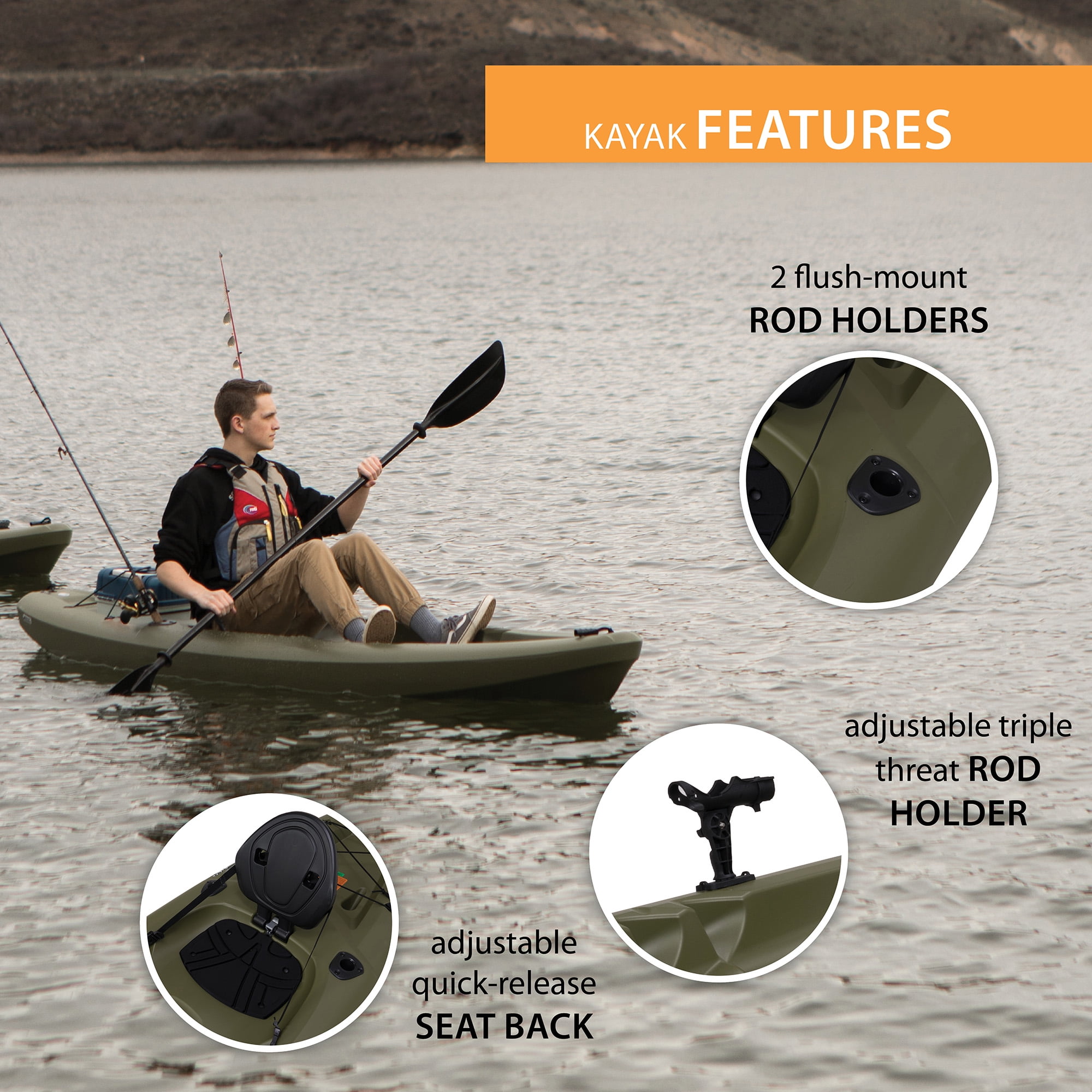 Lifetime Triton Angler 10 ft Sit-on-Top Fishing Kayak, Olive Green (90793)