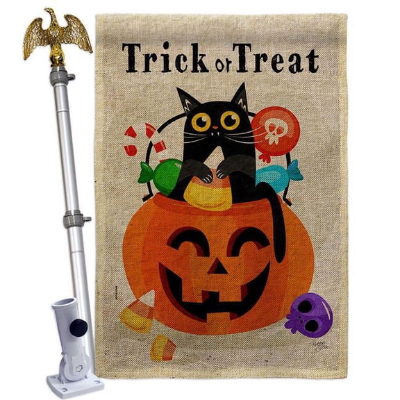 Breeze Decor HS120267-DB-02 Silly Halloween Kitty Falltime 28 x 40 in. Double-Sided Decorative Horizontal Flags for Decoration Banner Garden Yard Gift