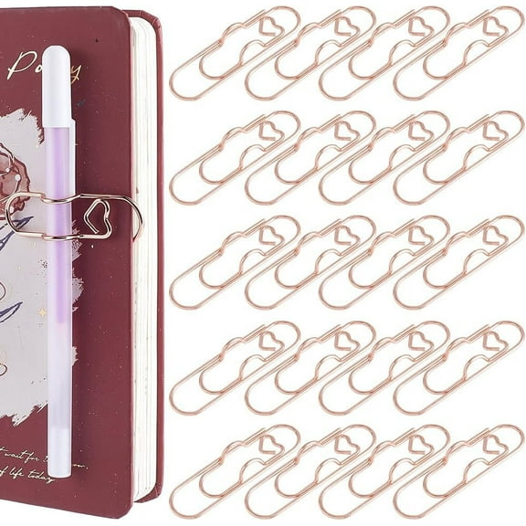 1 set 208pcs Carbon Steel Pen Clips for Notebook Scrapbook Heart Paper Clip Pen Holders Rose golden 69.5x20.5x9mm