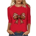 thumbnail image 2 of Ounisa T-Shirts à Manches 3/4 pour Femmes Col Rond Imprimé Football Coupe Ample Décontractée Printemps Été Jour de Match Usage Quotidien Mode Hauts P-5TG, 2 of 5