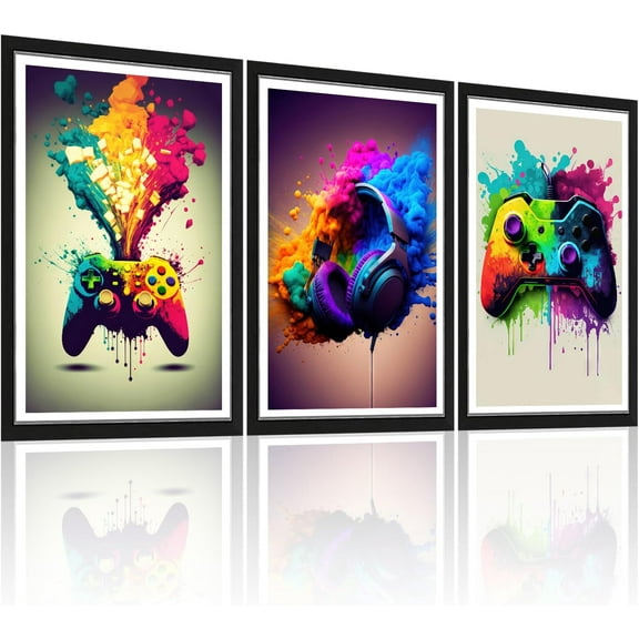 Framed Game Room Decorative Wall Hieng Video Game Theme Canvas Neon Poster Print Picture Children Youth Hieng Player Print Boys Decorative Room Boys Bedroom Residence