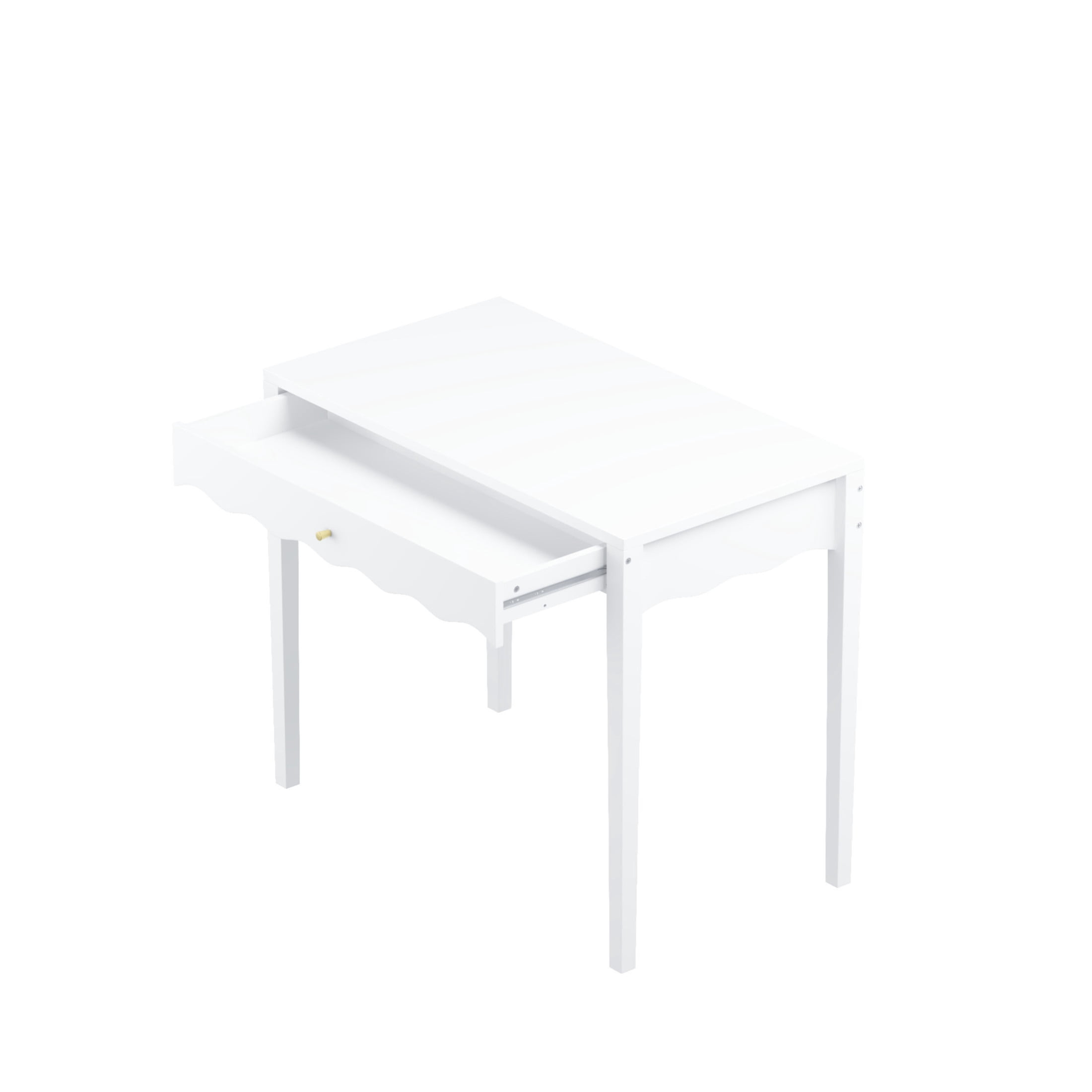 Noble House Vanity Desk with Drawer, Modern Makeup Table with Scalloped Wave Front, Small Space, White