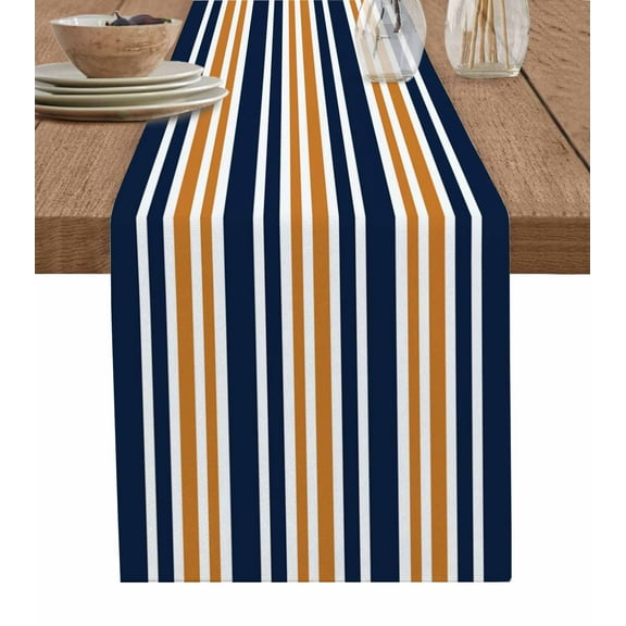 Orange Navy Blue Striped Table Runner 36 Inches, Gradient Horizontal Lines Bed Runner Dresser Scarves Tabletop for Indoor Outdoor Parties/Ceremony/Banquet, 13"x 36"
