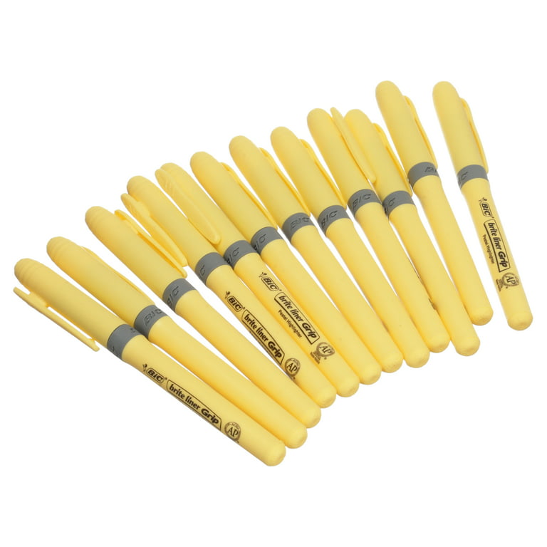 BIC Brite Liner Grip Highlighter, Chisel Tip, Yellow, 12-Count