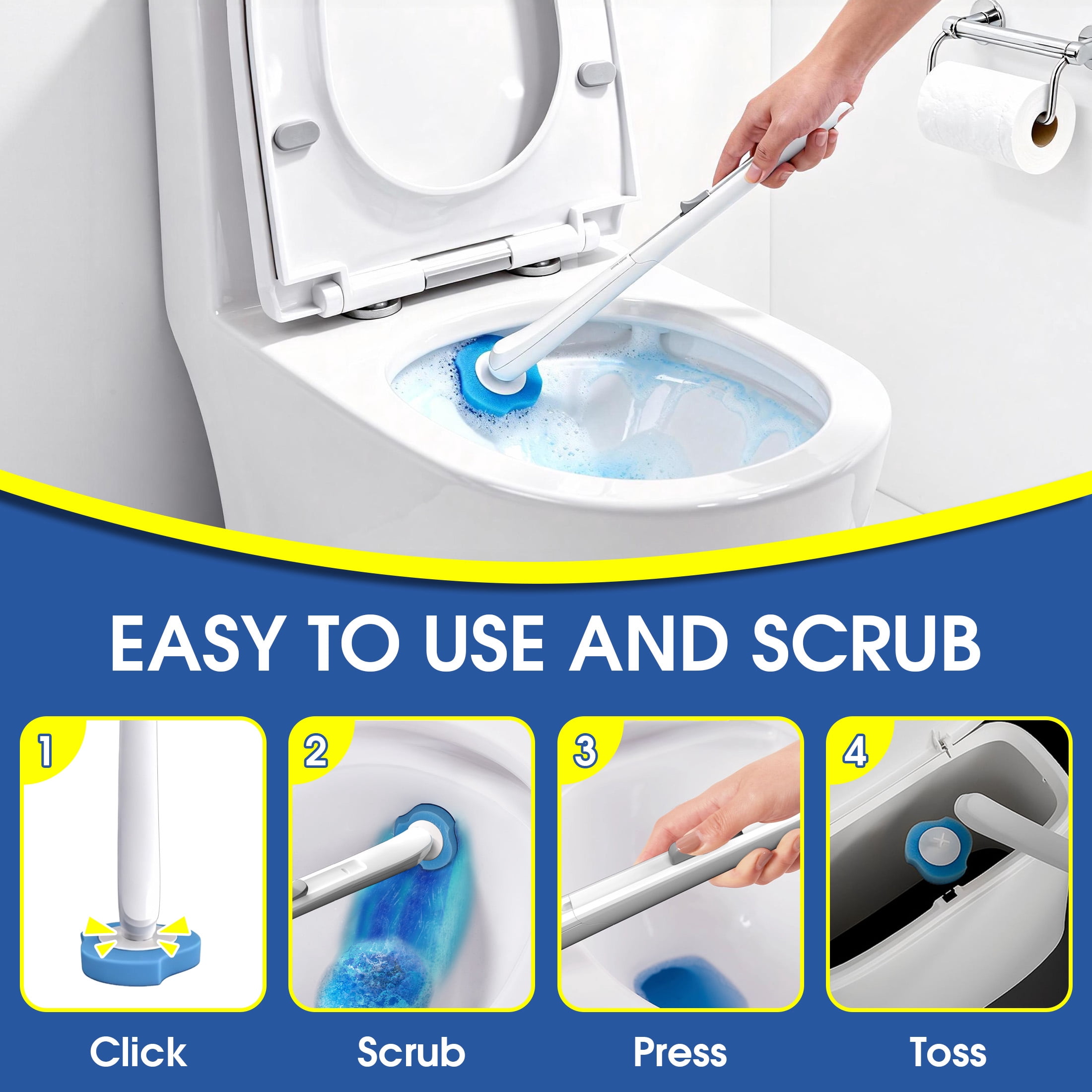 GARITIN Toilet Wand with 16 Refills for Toilet Cleaning, Disposable Toilet Brush Set with Holder for Toilet, Bathtub, Sink