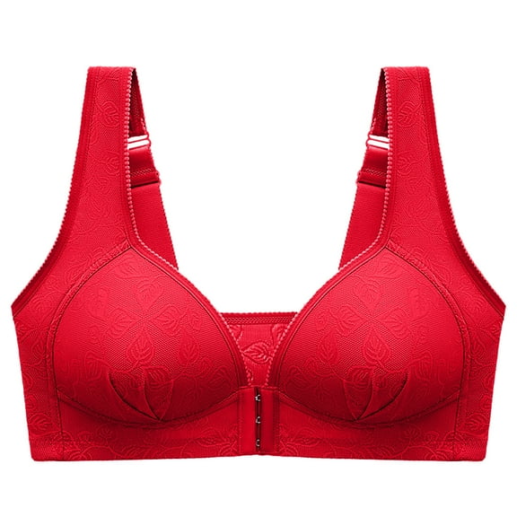 JINMGG 2023 Bras for Women Plus Size Women's Bra Soild Wire Free Underwear One-Piece Bra Everyday Underwear Red L