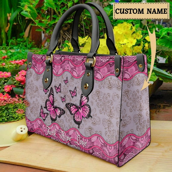 Faith Hope Love Crossbody Bags for Women Brand Design Women Handbag Butterfly Cancer Awareness Gift Leather PU Tote Bag