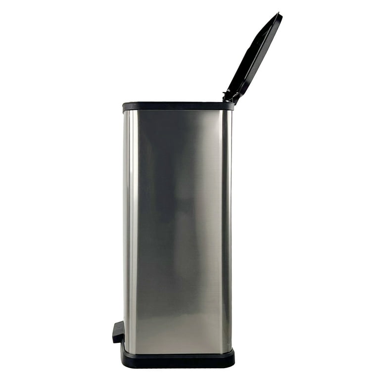 Mainstays 13.2 Gallon Trash Can. Plastic Rectangular Step Kitchen Trash Can, Silver