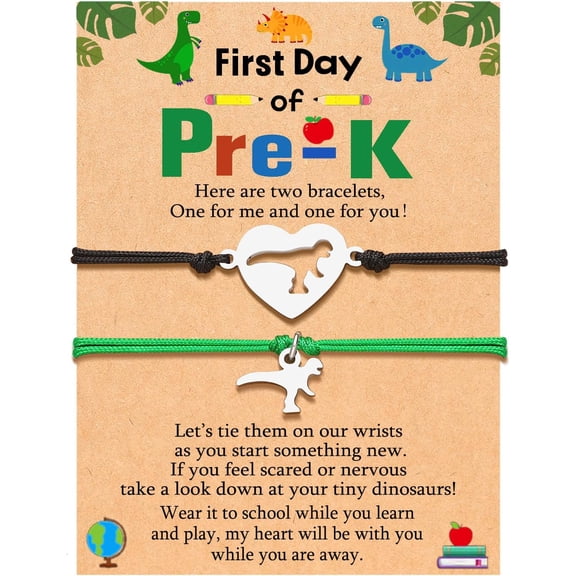 Back to School Bracelet Mother Son Dinosaur Bracelets for Mom and Son First Day of School Gifts for Mother Dad Son Boys Daughter Girls Pre-K Black＆Green {件数}