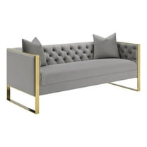 Pemberly Row Modern Velvet Upholstered Tufted Back Sofa Gray