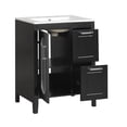thumbnail image 6 of PAPROOS 24 inch Bathroom Vanity with Sink, Wood Freestanding Bathroom Cabinet Vanity with 2 Drawers and Door, Modern Bathroom Storage Cabinet with Glass Door, Adjustable Shelf and Solid Frame, Black, 6 of 12