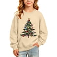 thumbnail image 3 of Wilark Girls Christmas Sweatshirts Pullover Long Sleeve Fleece Warm Crew Neck Kids Festival Tops Khaki 8, 3 of 9