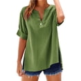 thumbnail image 2 of Women's 3/4 Sleeve Shirts Linen Blend Shirt For Soft Relaxed Fit Casual V Neck Top Side Slits Fashion Clothes, 2 of 5