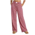 thumbnail image 6 of felwors Women Cotton Pajama Pants Striped Plaid Pj Trousers Drawstring Gingham Bottoms Casual Wide Leg Pant with Pocket (Red, L), 6 of 8