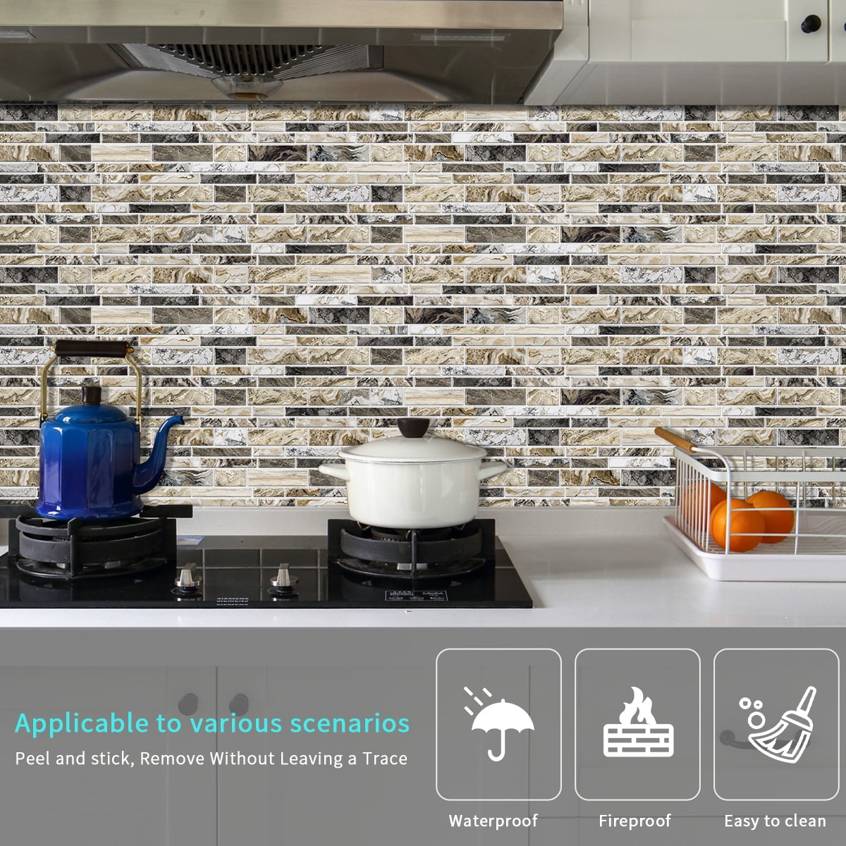 Peel and Stick Backsplash 3D Wall Tiles,Self-Adhesive,Oil Proof,Waterproof, Removable Wall Panels for Kitchen & Bathroom,Modern Design, Easy Install (9.68x4.72 inch,48 Pack)