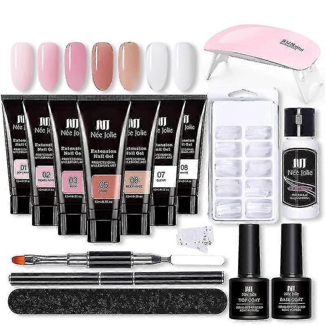 Extension Gel Nail Kit - Nail Enhancement Gel 7 Colors Pink Nude All In One Kit With Nail Lamp