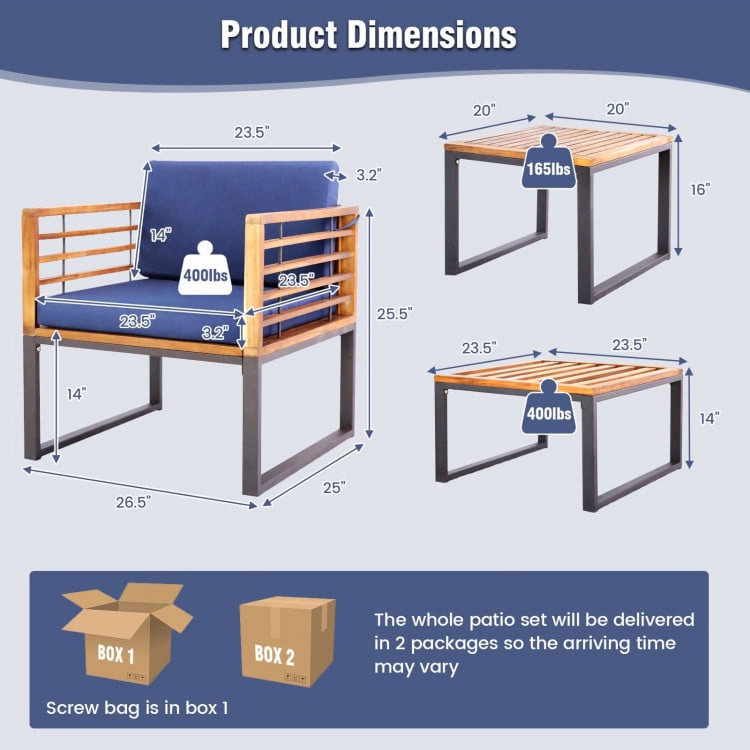 Aimee Lii 5 Pieces Patio Acacia Wood Conversation Set with Cushioned, Patio Table and Chairs Set, Outdoor Patio Set, Navy Aimee Lii 5 Pieces Patio Acacia Wood Conversation Set with Cushioned, Patio Table and Chairs Set, Outdoor Patio Set, Navy