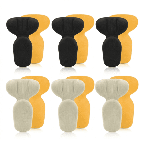 Heel Pads for Shoes, 6 Pairs T-Shaped Soft Foam Foot Cushions, Thickened Self-Adhesive Toe Pads for Platform Heels, Closed Toe Dress Shoes, Daily Walking