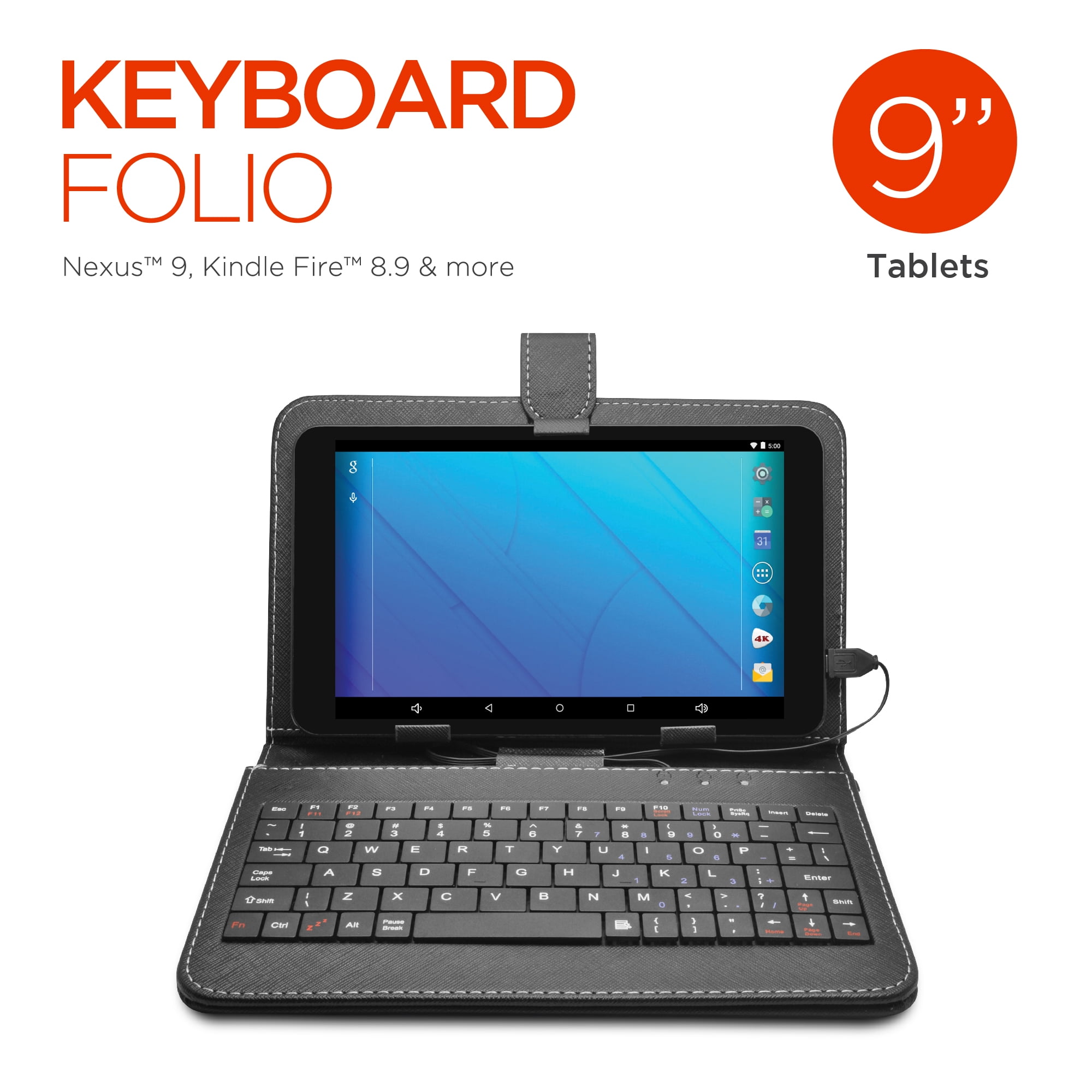 Ematic Micro USB Keyboard Folio for 9" Tablets, Black (EWK911