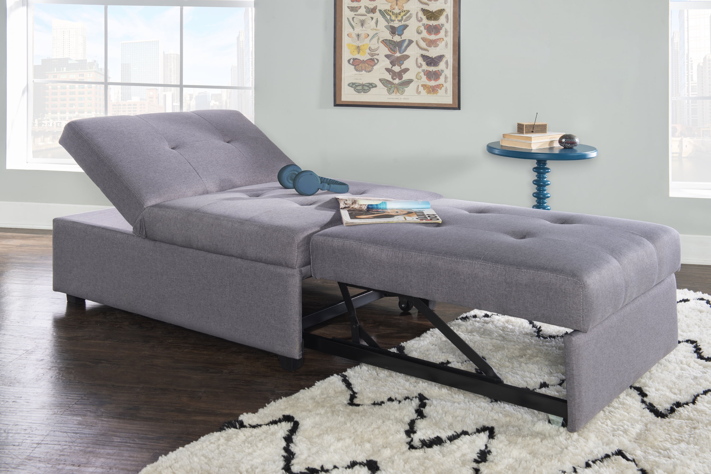Simonson Space Saving Convertible Twin Bed, Lounge Chair, or Ottoman, Gray