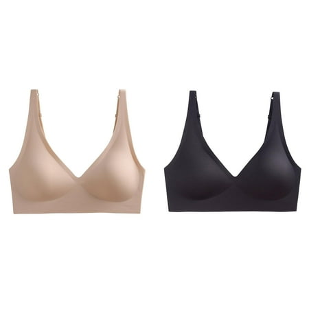 (2-Pack) Rinsvye Women Comfortable Womens Bras Push Up Underwire Traceless Sports Underwear Solid Large Bra Color Sleeping Bra