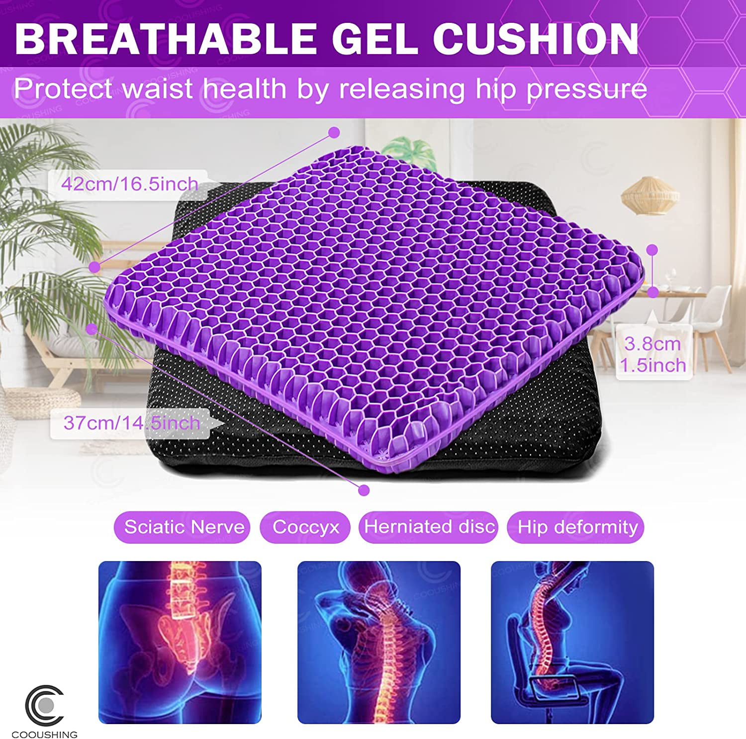 CloudBliss Velvet Gel Seat Cushion - Office Chair Cushions with Gel, Memory  Foam, Velvet Cover - Coccyx,Tailbone,Sciatica & Back Pain Relief - for