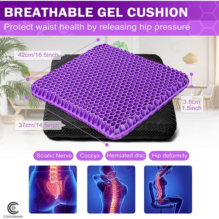 Purple Gel Seat Cushion for Long Sitting ,Back, Sciatica, Hip,Wheelchair Pressure Relief,Tailbone Pain Relief Cushion, Gel Seat Cushion for Office