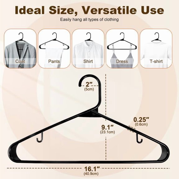 MY Black Plastic Hangers 60 Pack, Clothes Hangers with Non Slip Hooks, Durable & Space Saving Coat Hanger, Light-Weight Clothing Hanger, Perfect Closet Organizer for Everyday Use
