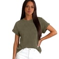 thumbnail image 6 of Summer Tops Womens 2026 Spring Casual Rolled Short Sleeve Basic Tees Crew Neck Work Shirts Fashion Clothing Army Green 2XL, 6 of 6