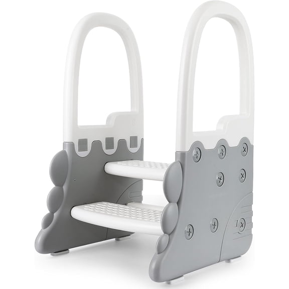 Acekid Toddler Step Stool for Bathroom Sink,2 Step Stools,Anti-Slip Ladder for Kitchen Counter,Potty Training Toilet Stool with Handrail,Non-Slip Pads,Grey