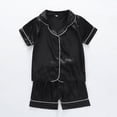 thumbnail image 2 of CAUYDY Toddler Baby Cotton Summer Pajamas Set Button Down Short Sleeve Tops Shorts Pjs 2pcs Boy Girl Solid Sleepwear Outfit(L101-Black,3-4 Y), 2 of 7