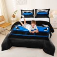 thumbnail image 3 of Castle Fairy Modern Sports Car Queen Comforter Set 3pcs for Teens, Garage Gate View Bedding Comforter Set for Bedroom, Blue Black,Black Reversible, 3 of 6