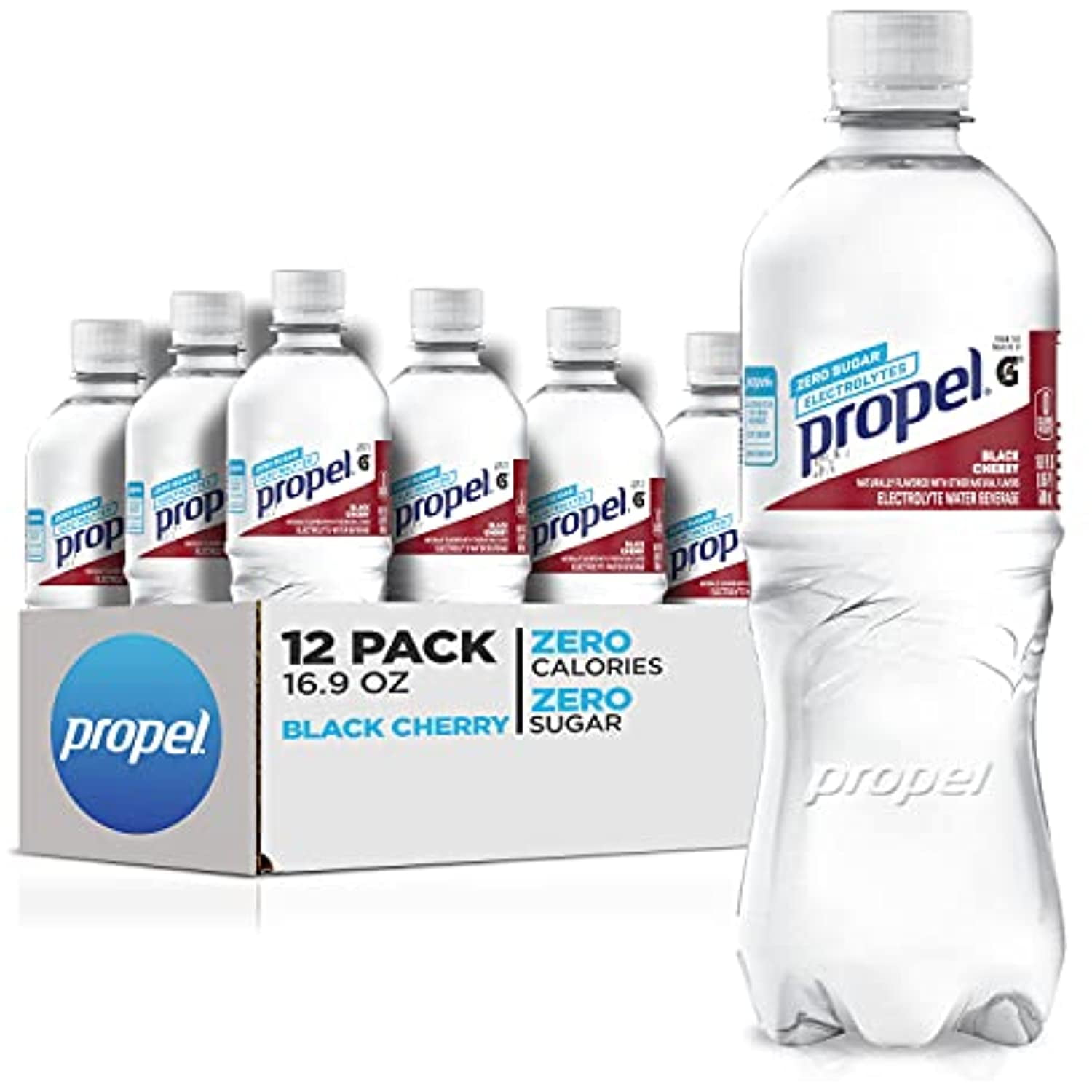 Propel Black Cherry, Zero Calorie Sports Drinking Water With Electrolytes And Vitamins C&E, 16.9 Fl Oz(Pack Of 12)