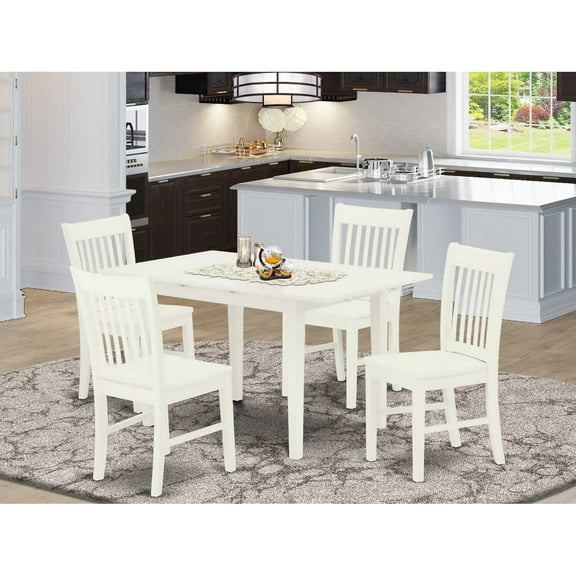 East West Furniture Norfolk 5-piece Wood Dining Table and Chairs in Linen White