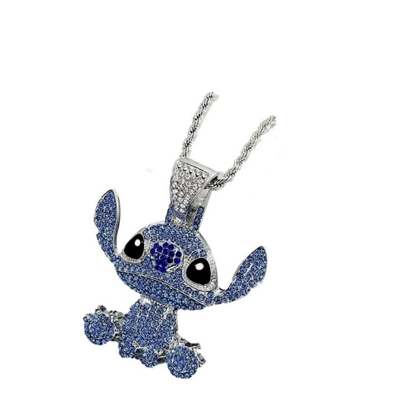Stitch Cartoon 2 Inch Tall Character Rhinestone Pendant Necklace