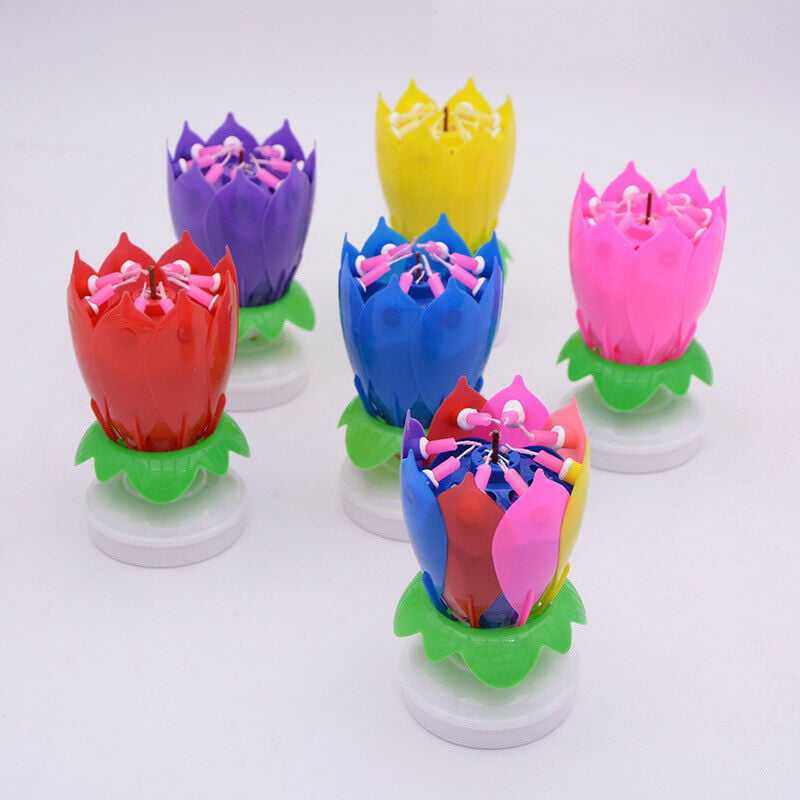 Musical Candle Magical Flower Happy Birthday Blossom Lotus Romantic Party Gift 