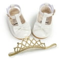 thumbnail image 5 of Uccdo Newborn Baby Girls Bowknot Princess Dress Shoes Mary Jane Flats Prewalker with Crown Headband, 5 of 5