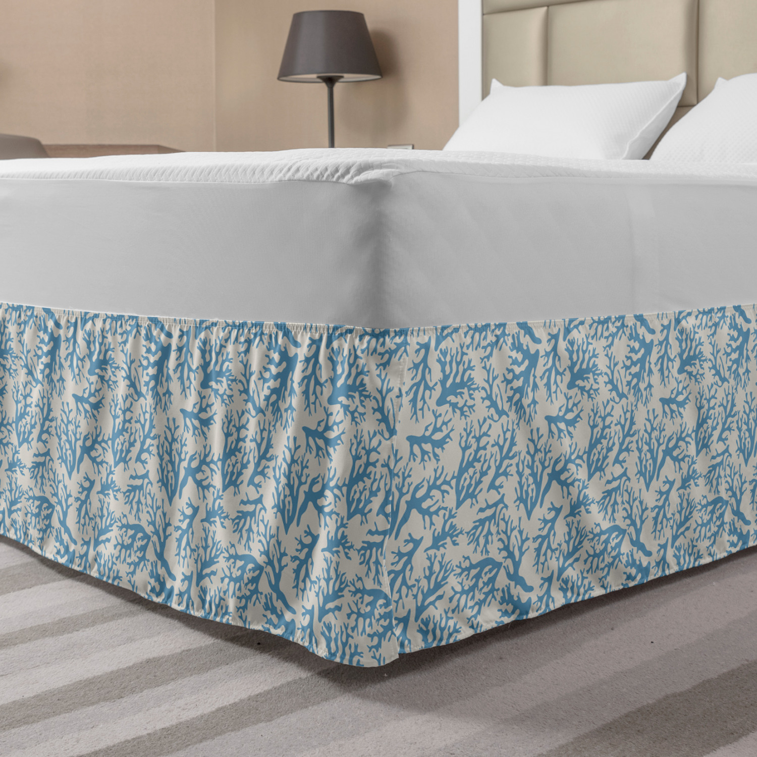 Marine Bed Skirt, Coral Reef Underwater Ocean Pattern Sea Nature Herbs