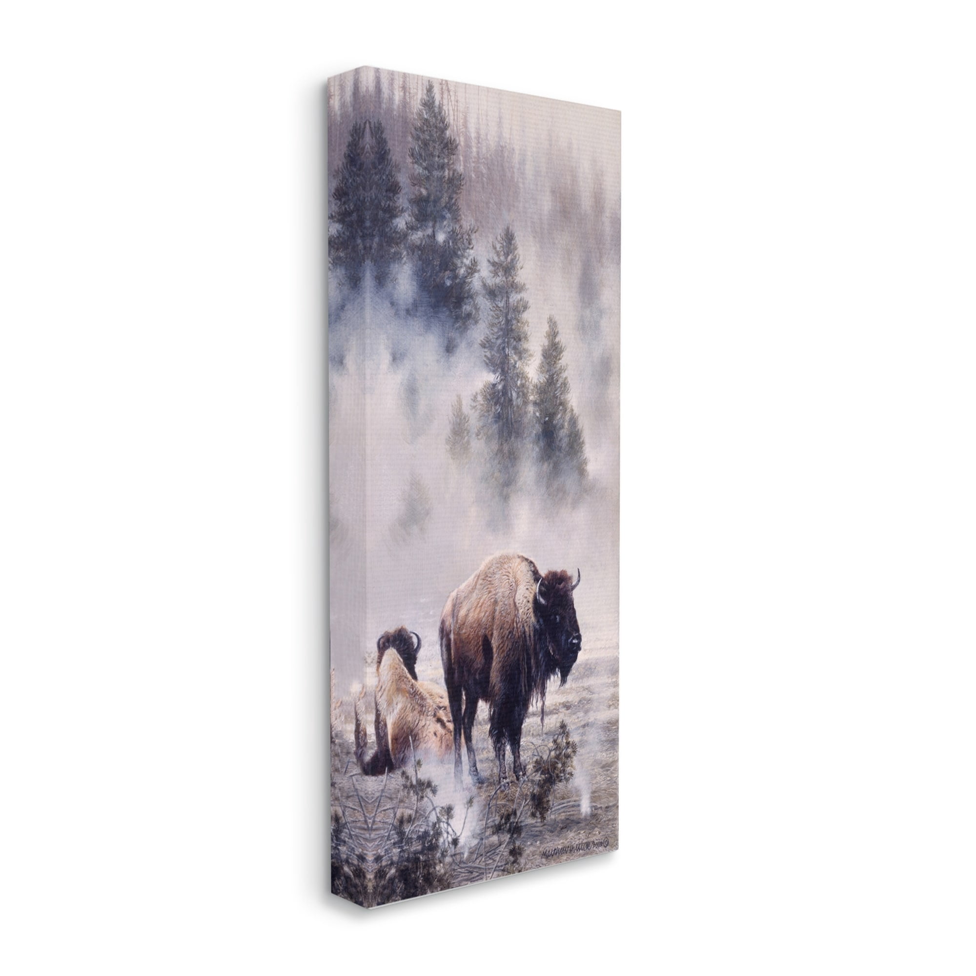 Stupell Industries Bison Foggy Woodland Nature Animals & Insects Painting Gallery Wrapped Canvas Print Wall Art
