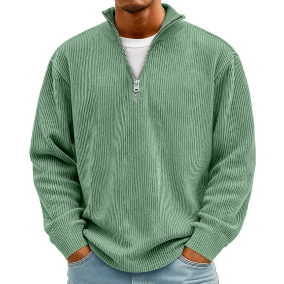 Hogleaql Men's Quarter Zipper Pullover Corduroy Sweatshirts Soft Long Sleeve Plus Size Dressy Mock Neck Pullover Lightweight Insulated Fall Winter Solid Sweaters Top Green 5XL