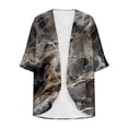 thumbnail image 5 of Cardigans for Women Kimono Cardigan Beach Cover ups Swimwear Floral Printed Lightweight Open Front Chiffon Kimonos Cardigan Puff Sleeve Loose Casual Summer Tops Gray S, 5 of 5